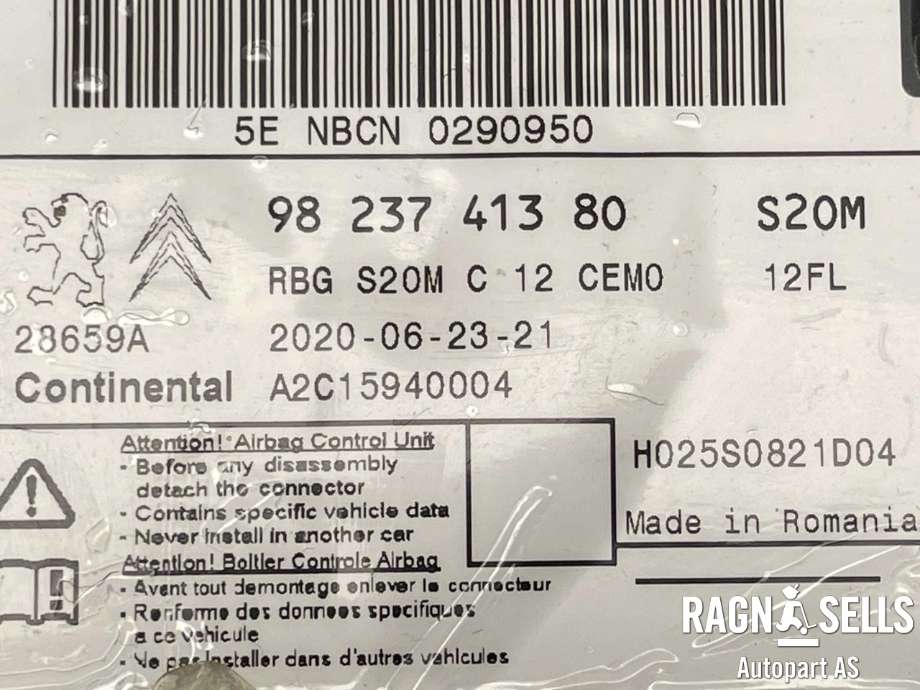Airbag elektronikk til Peugeot 208 2019-->> (Type II)  (CONTINENTAL|9823741380|A2C15940004|16 576 377 80)