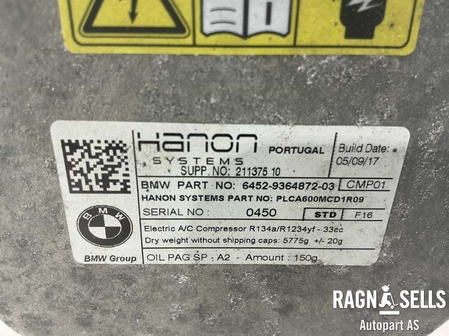 Aircondition kompressor hybrid til BMW 5-Serie 2017-->> (G30/G31) (G30/G31) (HANON|64 52 9 496 106|211375|64 52 9 364 872|64522558051|64526830620|64526998207|64526998209|64526998210|64529320855|64529343806|64529343808|64529347659|64529347661|64529347662|64)