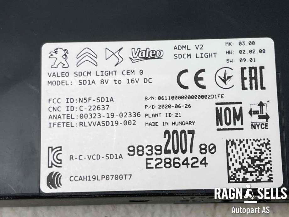 Styreenhet diverse til Peugeot e-208 2019-->>  (9839200780|)