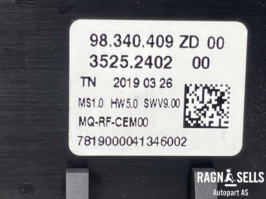 Varmeapparat betjening til Peugeot Partner 2019-->> (Type III)  (98 075 413 ZD|98340409ZD|)