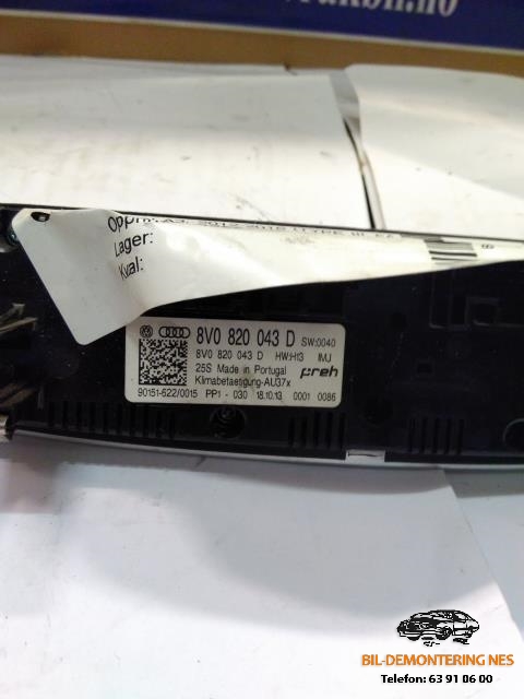 Varmeapparat betjening til Audi A3 2012-2016 (Type III, Fase 1)  (8V0820043D|)
