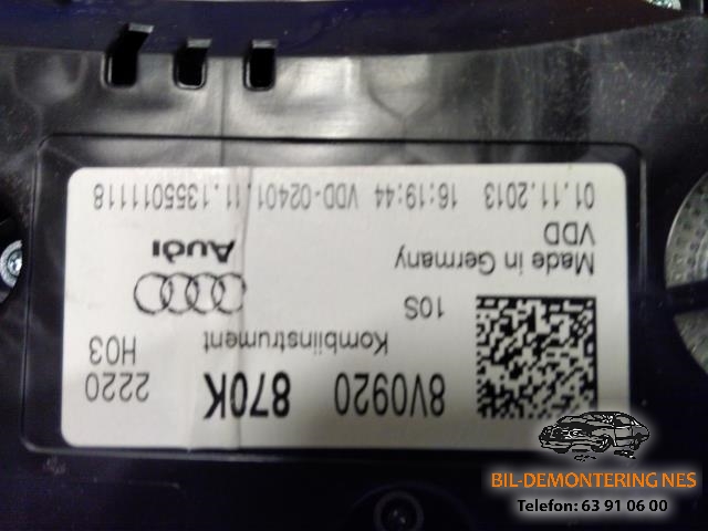 Instrumentpanel til Audi A3, 2012-2016 (Type III, Fase 1)  (VDO|8V0920870K)