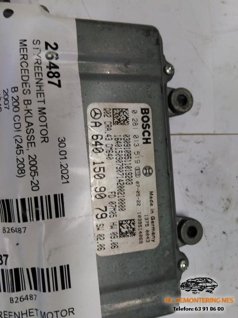 Styreenhet motor til Mercedes B-Klasse 2005-2008 (Fase 1) (W245) (W245) (BOSCH|0281013519|A6401509079|)