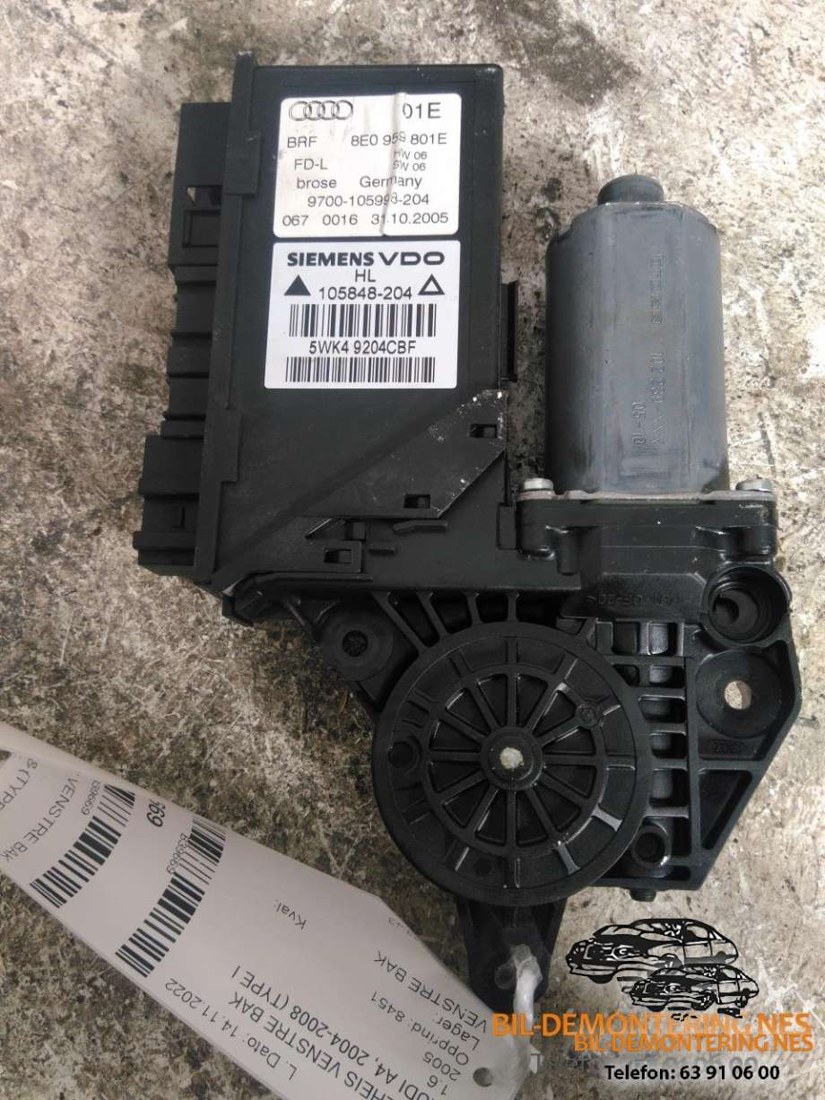 Ruteheis venstre bak til Audi A4 2004-2008 (Type III) (B7) (B7) (8E0959801E|)