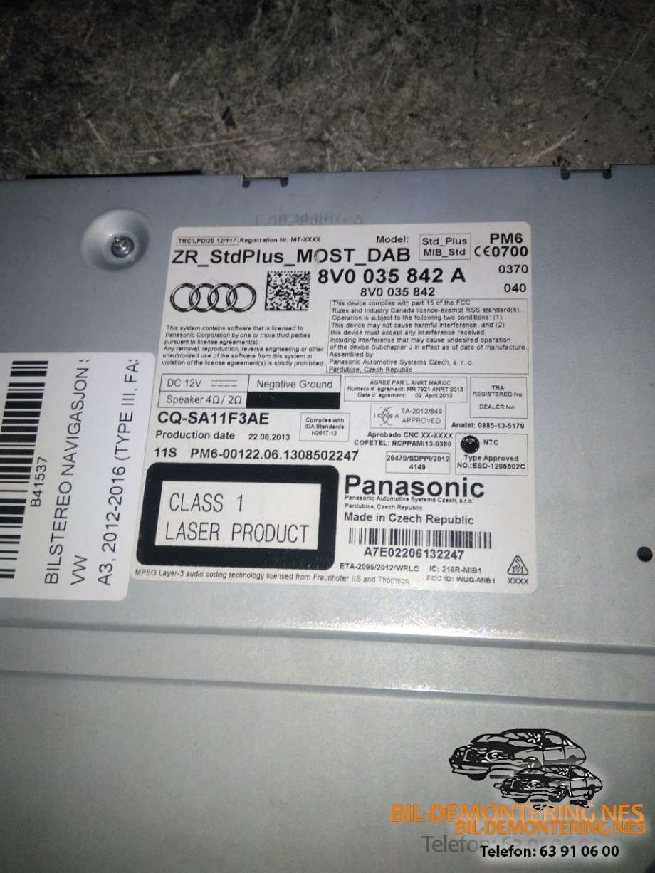 Bilstereo navigasjon spiller til Audi A3 2012-2016 (Type III, Fase 1) (8V0035842A|)
