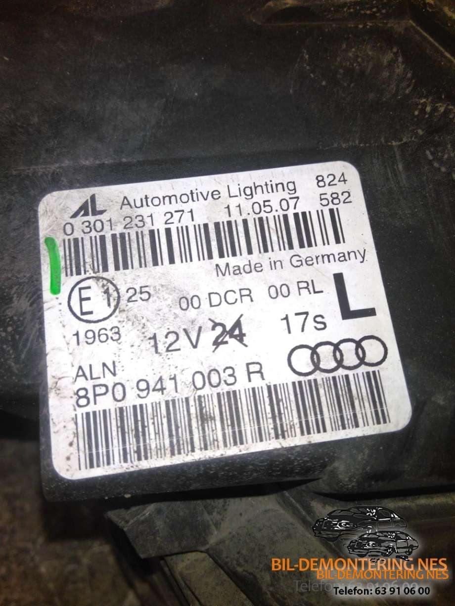 Frontlykt venstre xenon til Audi A3 2003-2008 (Type II, Fase 1)  (0301231271|8P0941003R|)