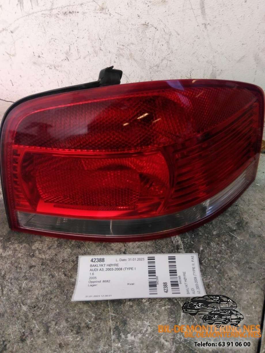Baklykt høyre til Audi A3, 2003-2008 (Type II, Fase 1)  