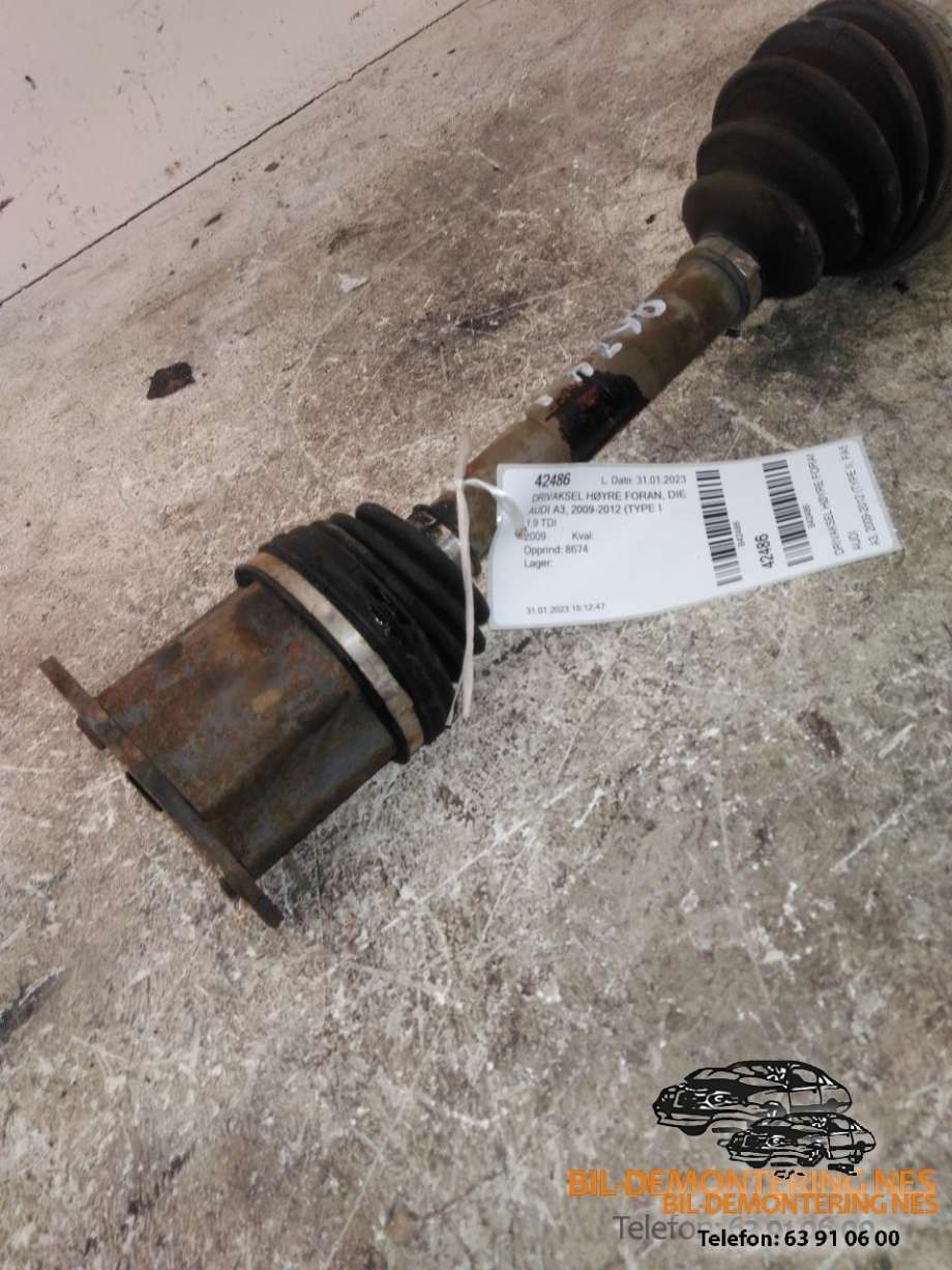 Drivaksel høyre foran, diesel/automat til Audi A3, 2009-2012 (Type II, Fase 2)