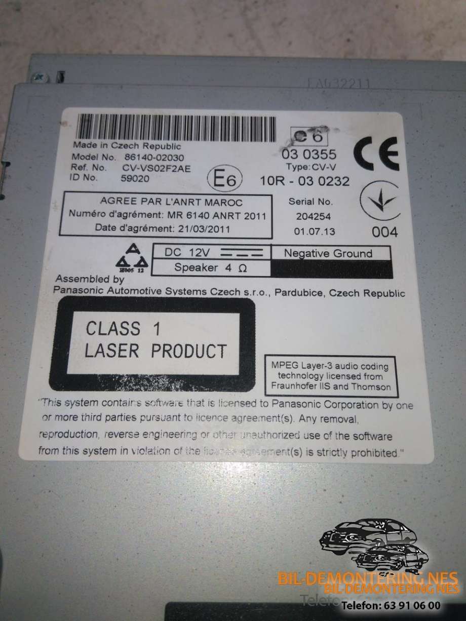 Bilstereo navigasjon til Toyota Auris 2013-2015 (Type II, Fase 1)  