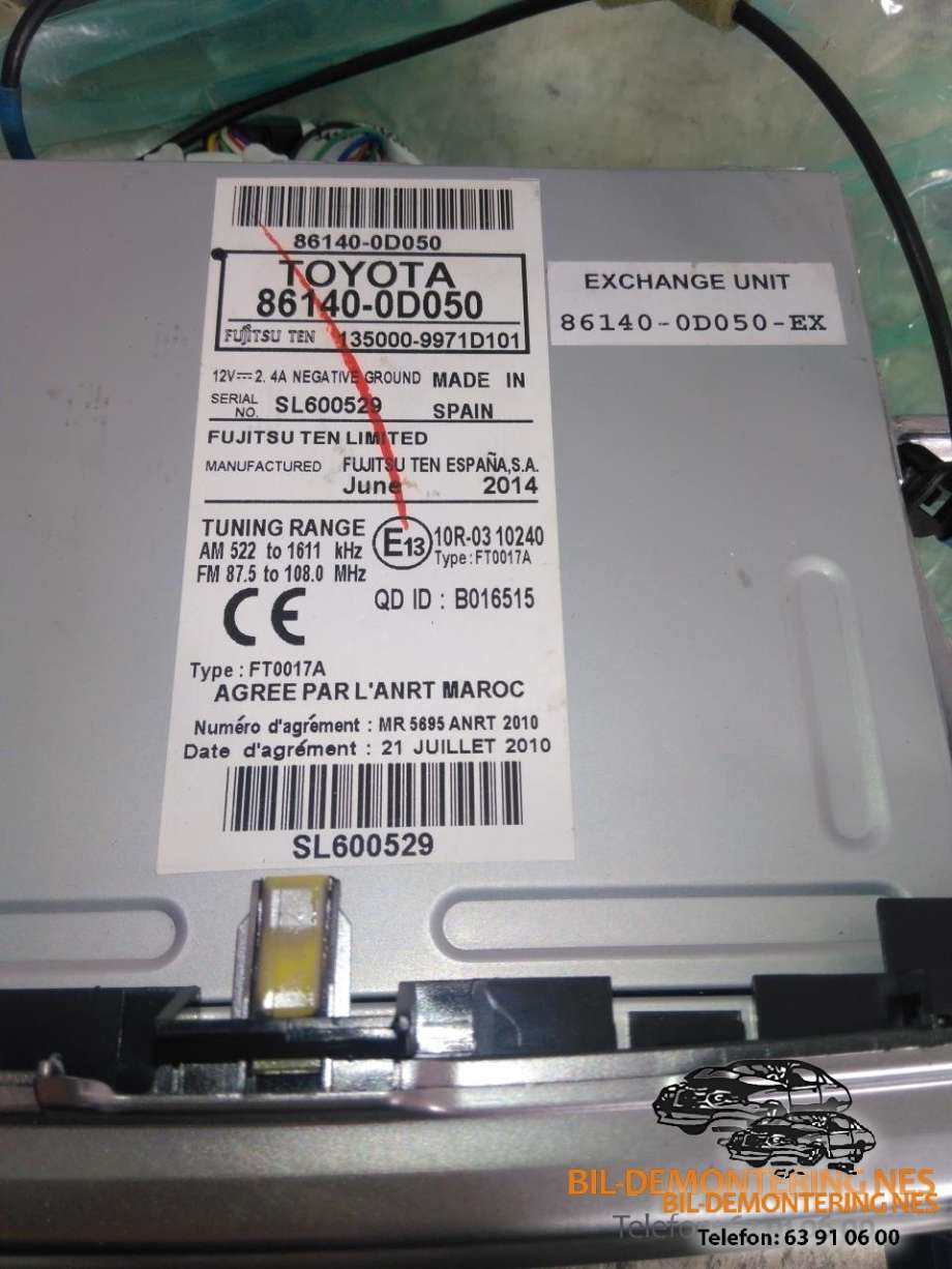 Bilstereo navigasjon til Toyota Yaris 2012-2014 (Type III, Fase 1)  