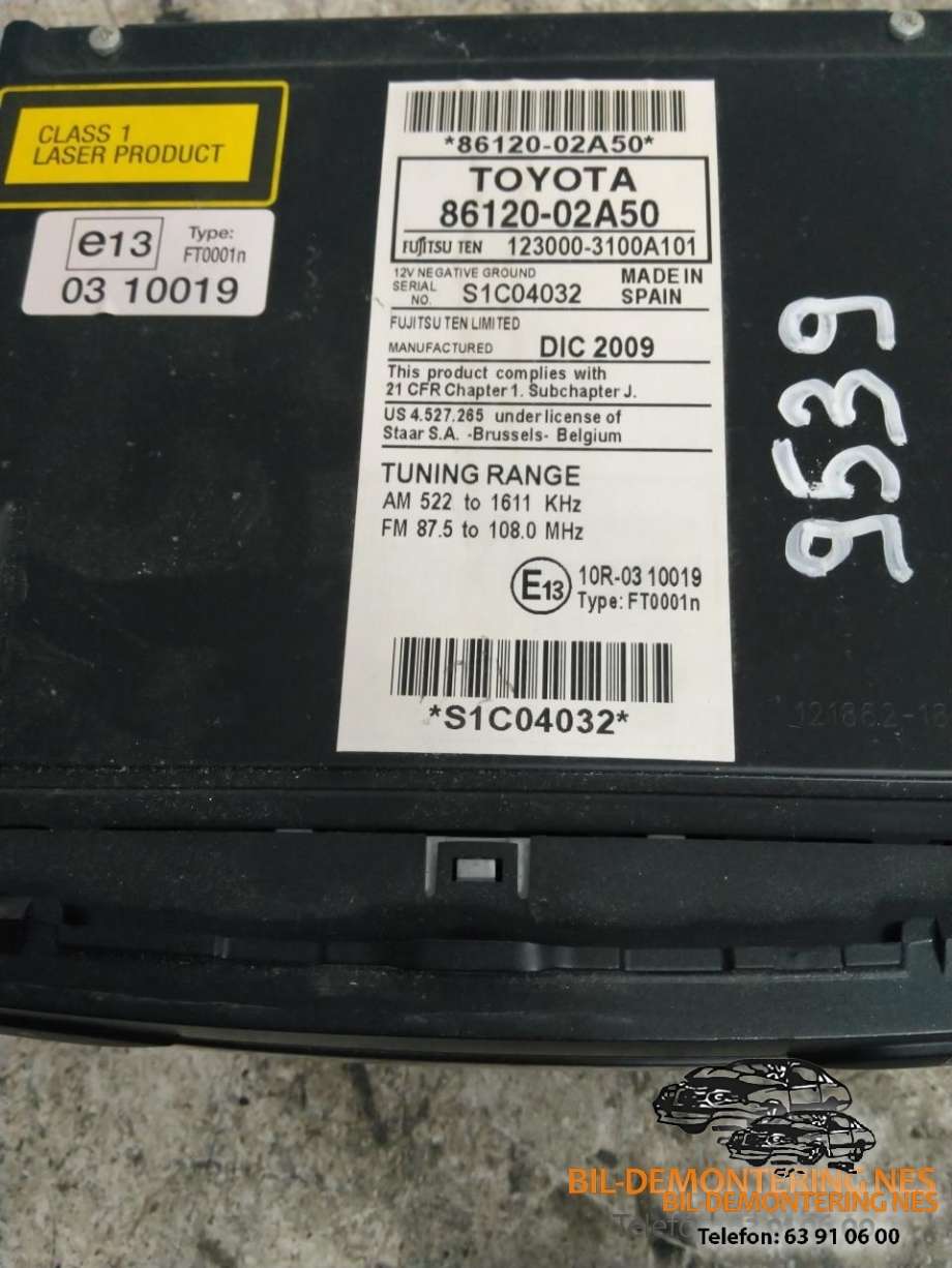 Bilstereo til Toyota Auris 2007-2010 (Type I, Fase 1)  (8612002A50|)