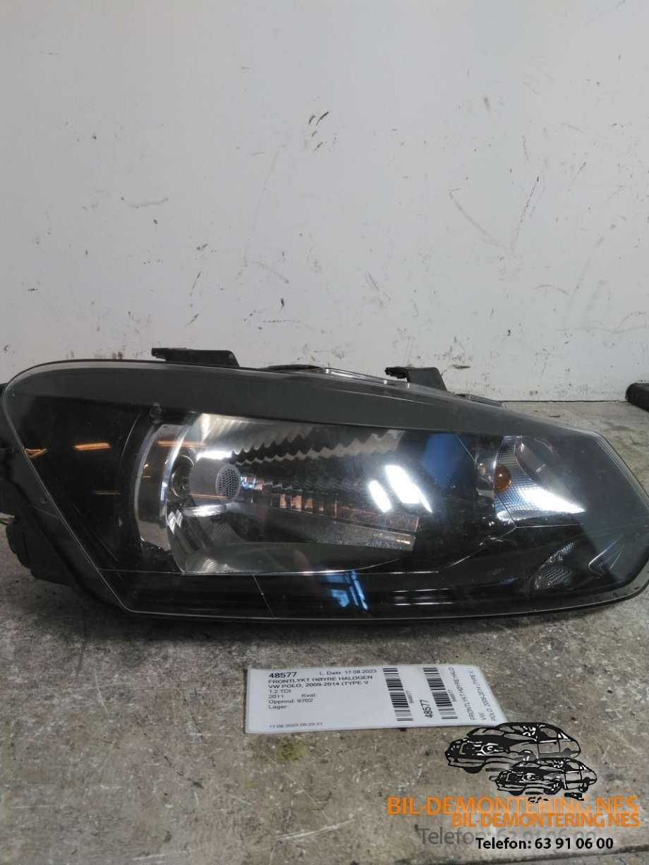 Frontlykt høyre halogen til VW Polo, 2009-2014 (Type V, Fase 1)  (89093890)