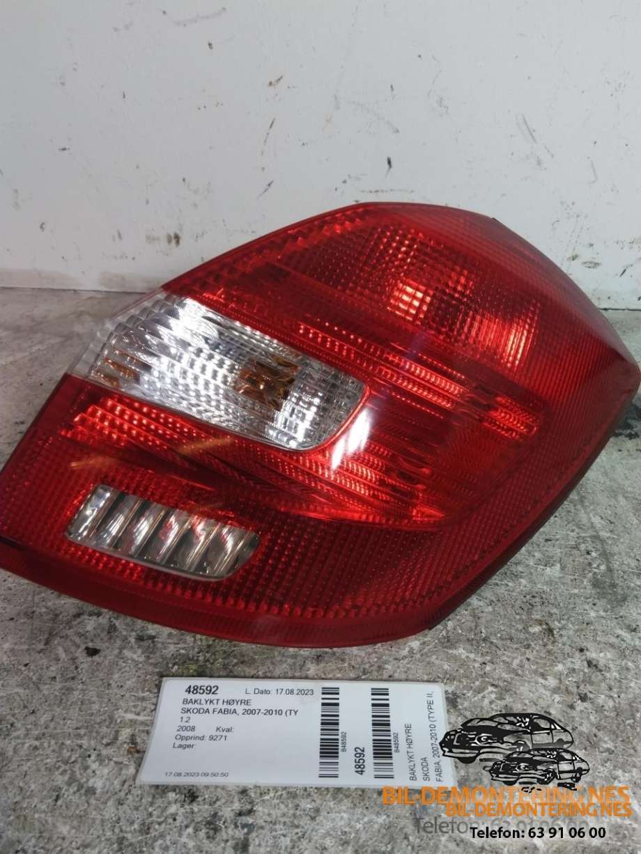 Baklykt høyre til Škoda Fabia, 2007-2010 (Type II, Fase 1)  