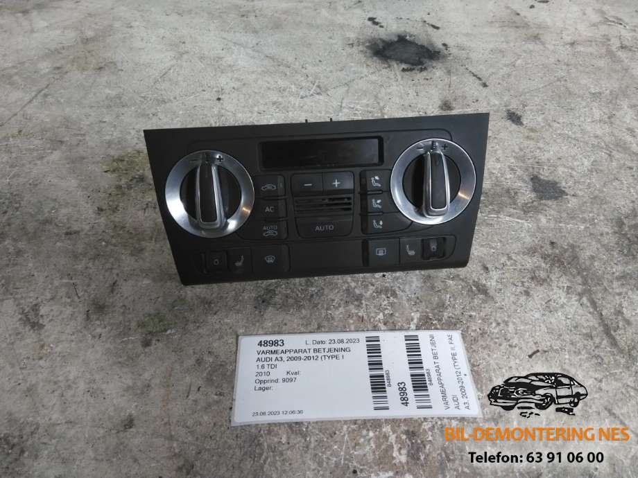 Varmeapparat betjening til Audi A3, 2009-2012 (Type II, Fase 2)  (8P0820043BN)