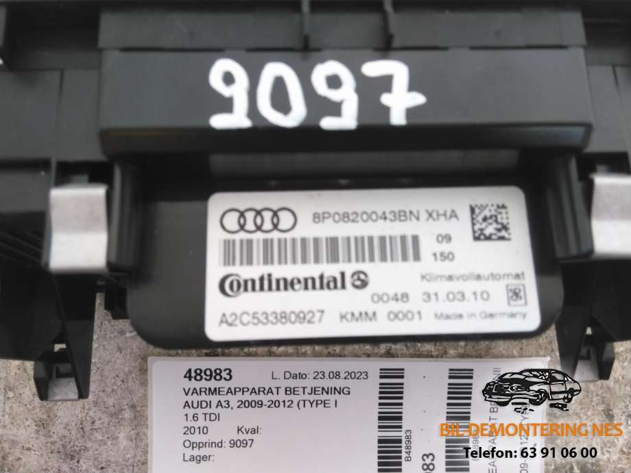 Varmeapparat betjening til Audi A3 2009-2012 (Type II, Fase 2)  (8P0820043BN|)