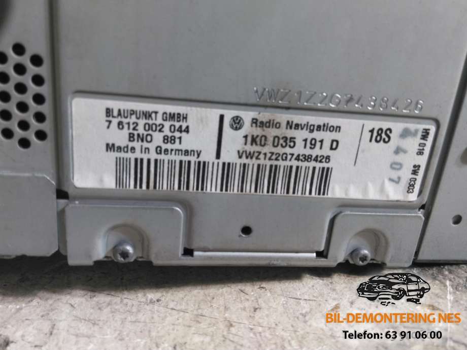 Bilstereo navigasjon til VW Touran 2007-2010 (Type I, Fase 2) (1K0 035 191 D|)