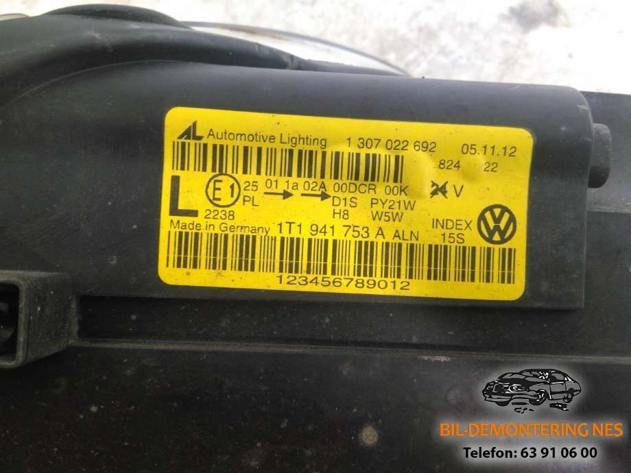 Frontlykt venstre xenon til VW Touran 2007-2010 (Type I, Fase 2)  (1T1 941 753 A|1 307 329 120|)