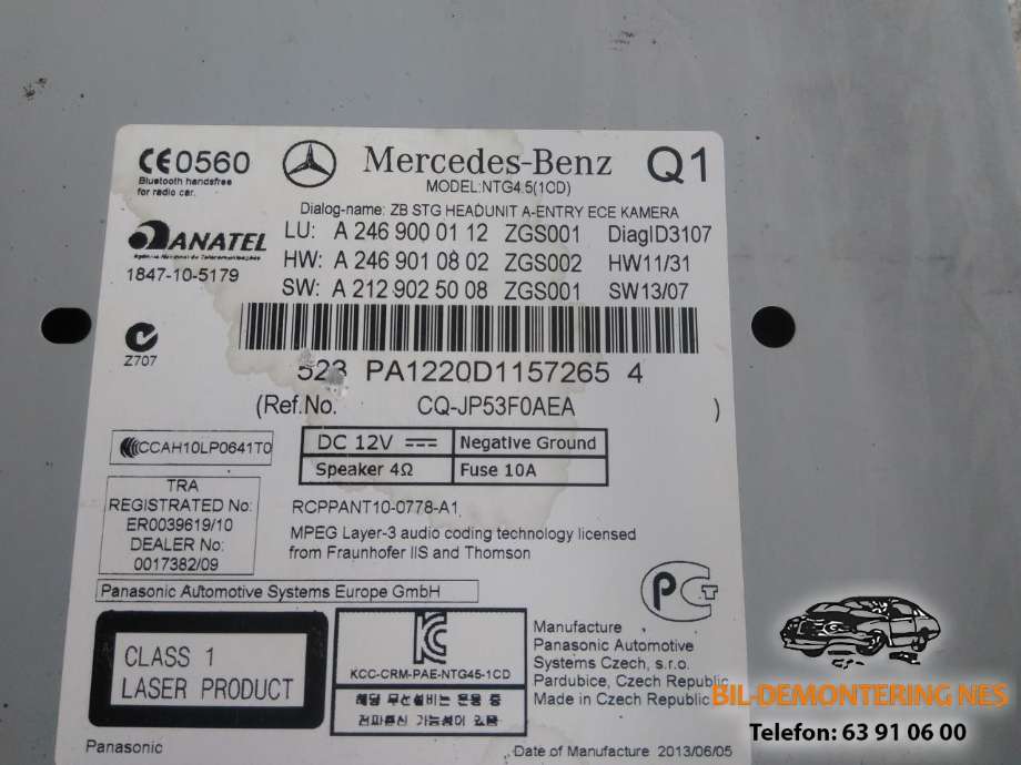 Bilstereo til Mercedes CLA 2013-2019 (C117) (C117) (523 PA1220D1157265 4|)