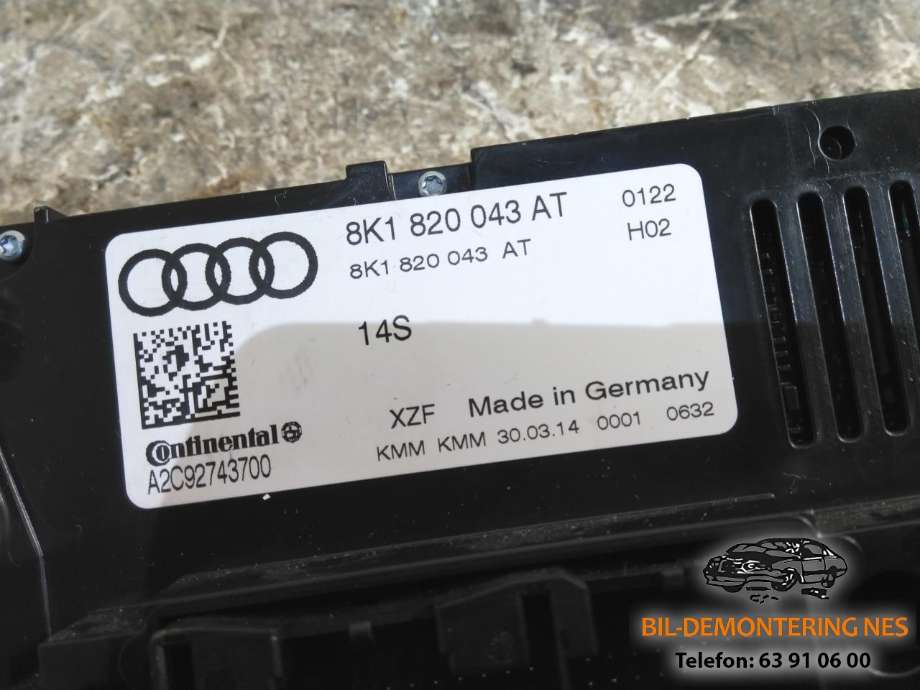 Varmeapparat betjening til Audi A4, Allroad 2009-2016 (Type I) (B8) (B8) (8K1 820 043|)