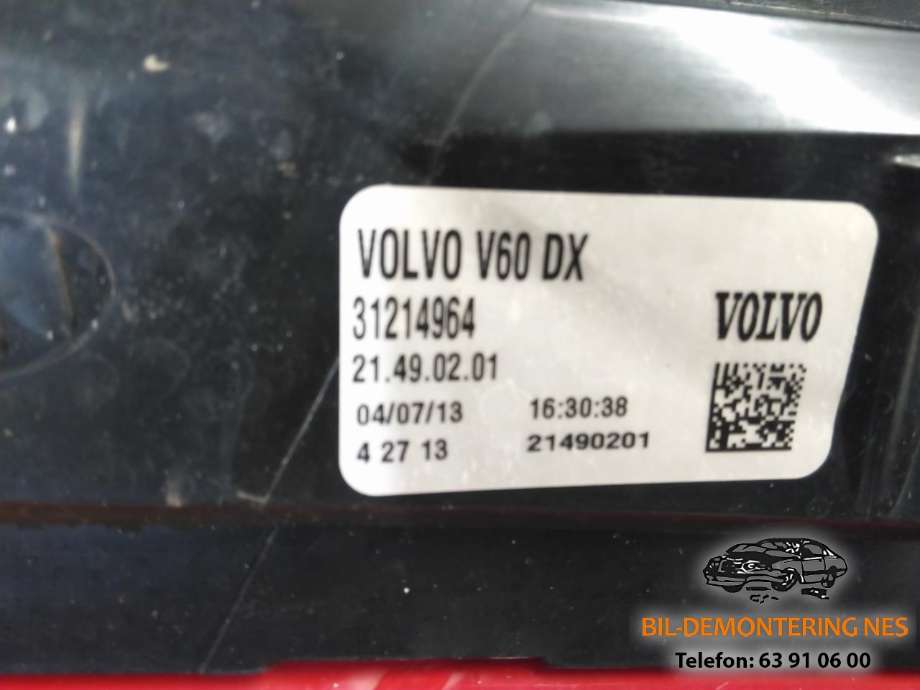 Baklykt høyre til Volvo V60 2010-2013 (Type I, Fase 1)  