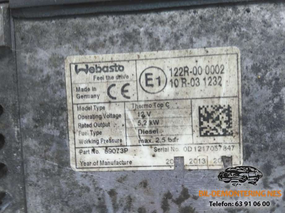 Dieselvarmer til Škoda Octavia 2009-2013 (Type II, Fase 2)  (122R-00-0002|89073P|)