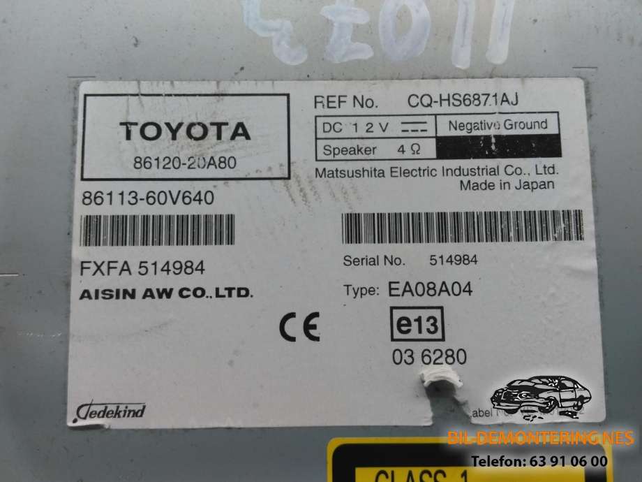 Bilstereo navigasjon til Toyota Avensis 2009-2015 (Type III, Fase 1)  (86113-60V640|)