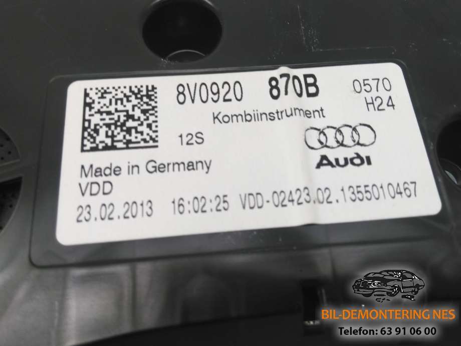 Instrumentpanel til Audi A3 2012-2016 (Type III, Fase 1) (8V0920 870B|)