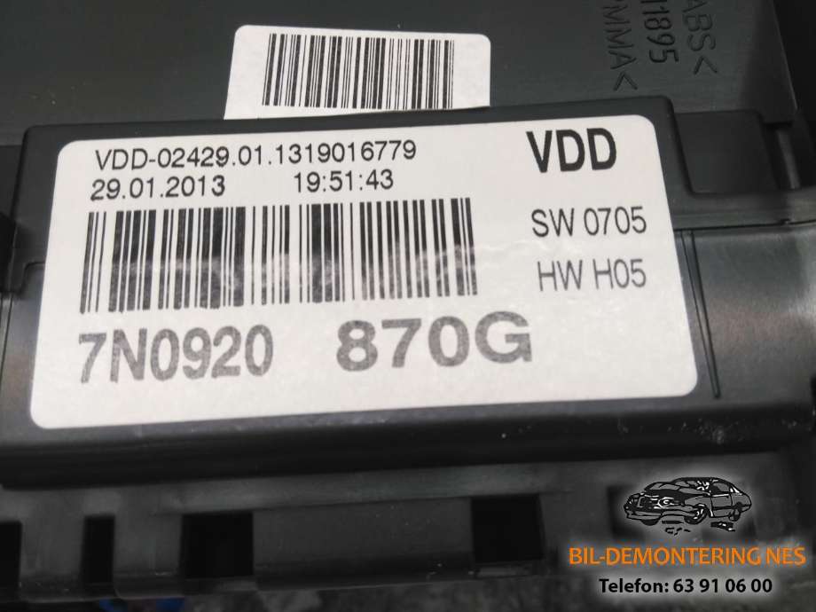 Instrumentpanel til VW Sharan 2010-->> (Type II)  (7N0920870G|)