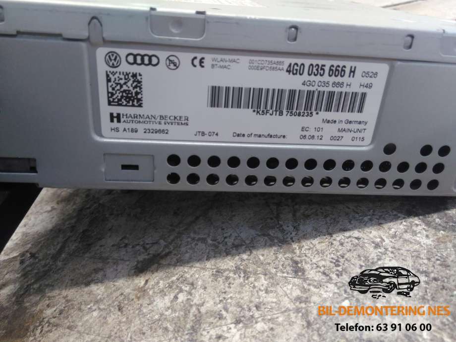 Bilstereo CD-veksler til Audi A6, Allroad 2012-2014 (Type III, Fase 1) (C7) (C7) (4G0 035 666 H|)
