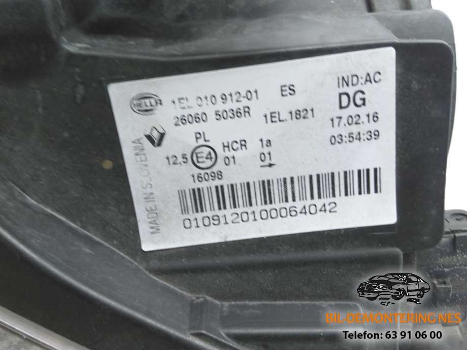 Frontlykt venstre halogen til Renault Zoe 2013-2019 (Fase 1)  (1EL 010 912-01|)