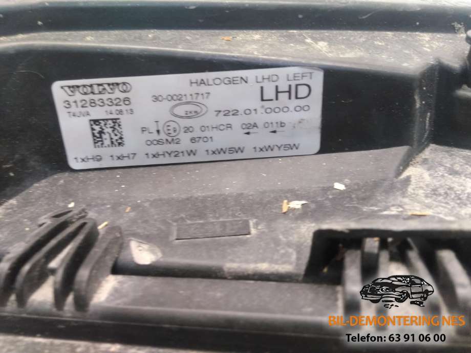 Frontlykt venstre halogen til Volvo V40 2012-2019  (31283326|)