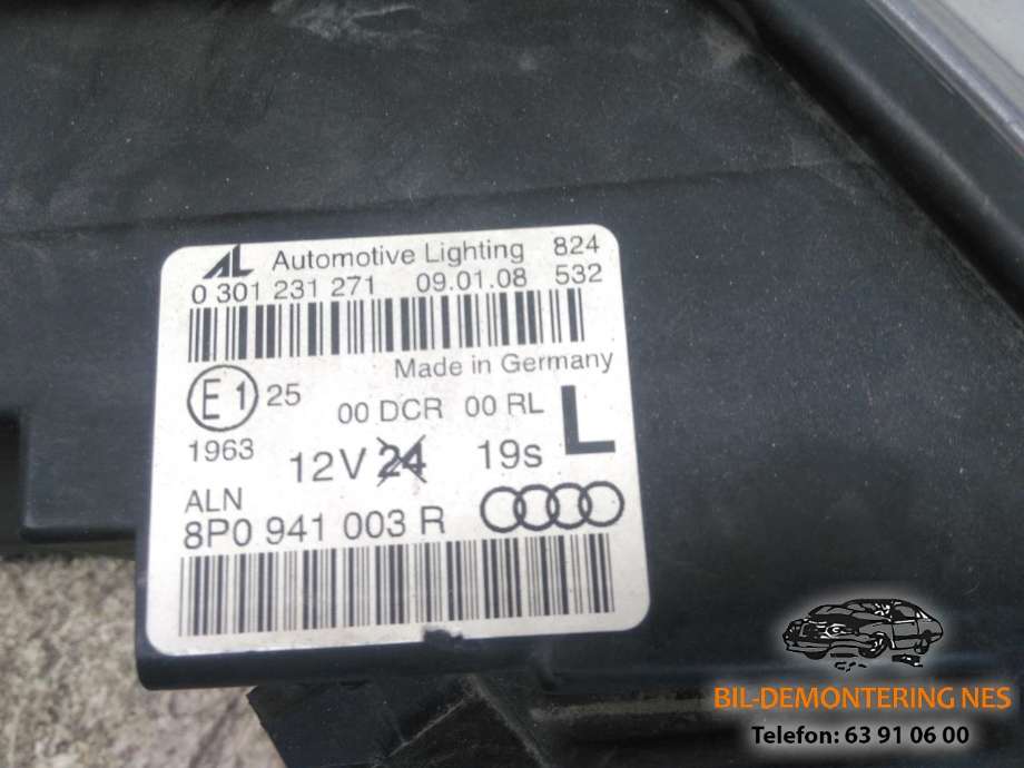 Frontlykt venstre xenon til Audi A3 2003-2008 (Type II, Fase 1)  (0301231271|8P0941003R|)
