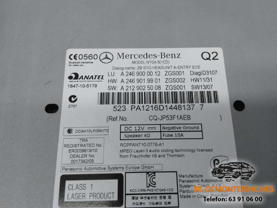 Bilstereo til Mercedes A-Klasse 2012-2018 (W176) (W176) (A 246 900 00 12|)