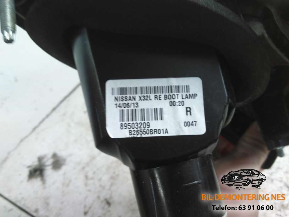 Baklykt høyre indre til Nissan Qashqai 2010-2014 (Type I, Fase 2) (89503209|B26550BR01A|)