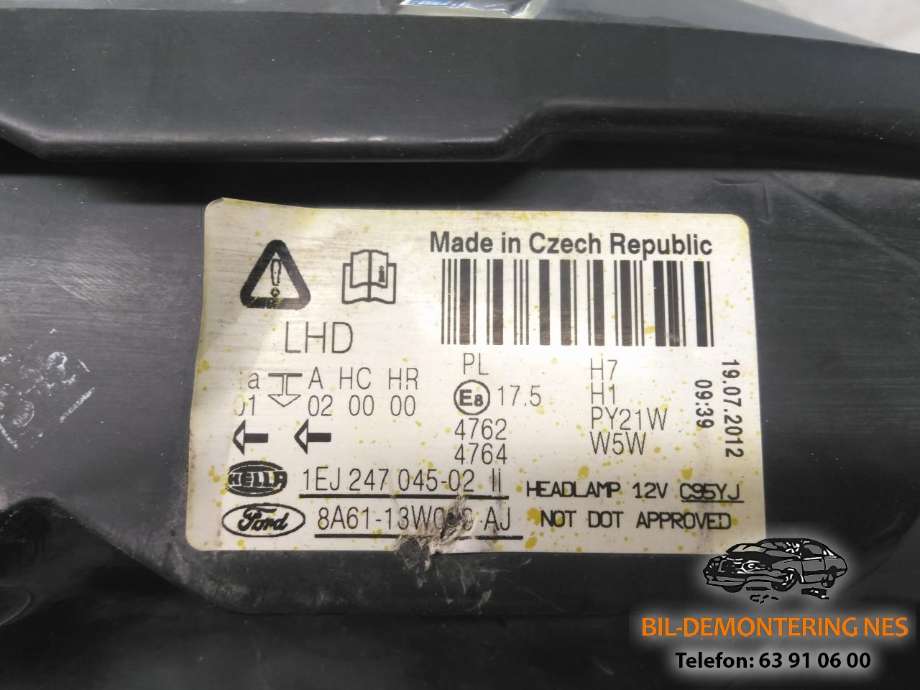 Frontlykt høyre halogen til Ford Fiesta 2008-2012 (Type VI, Fase 1) (1EJ247045-02|)