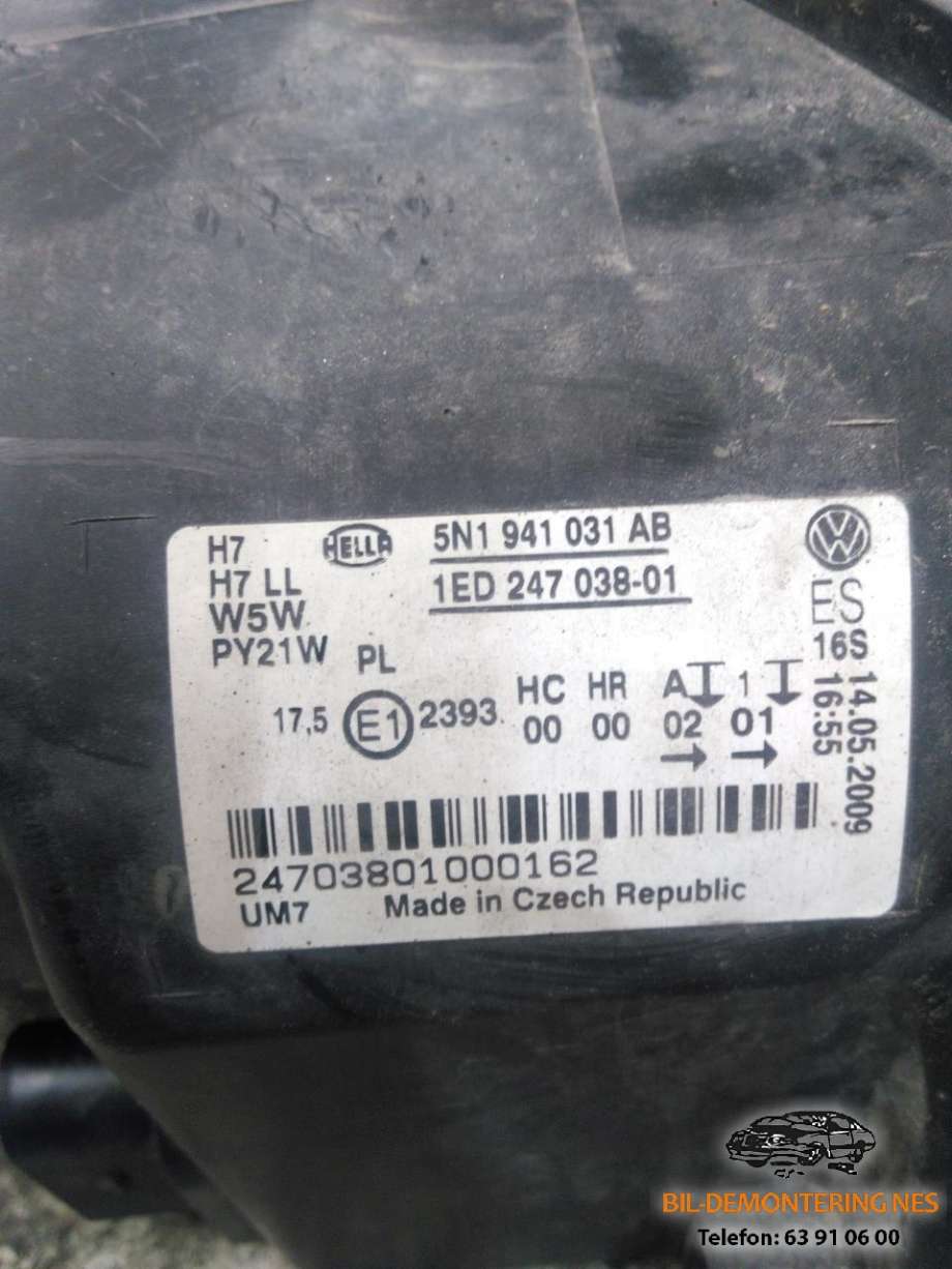Frontlykt venstre halogen til VW Tiguan 2007-2011 (Type I, Fase 1)  (5N1941031AB|)