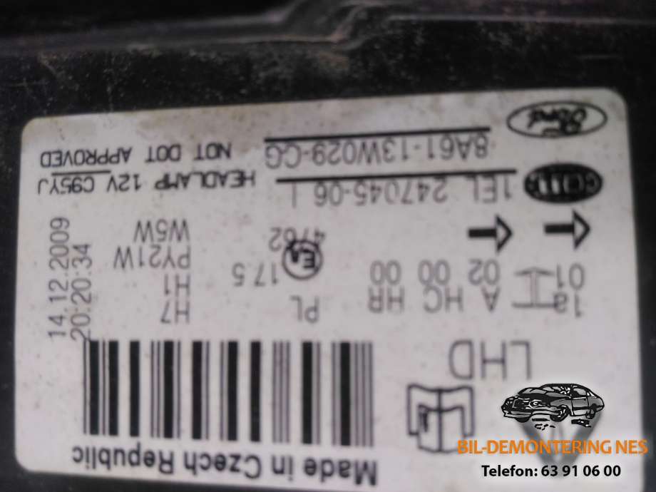 Frontlykt høyre halogen til Ford Fiesta 2008-2012 (Type VI, Fase 1)  
