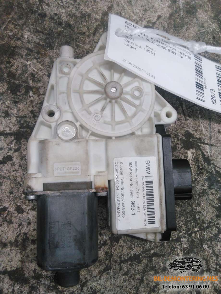 Ruteheis, kun motor, høyre foran til BMW X3, 2003-2006 (Fase 1) (E83) (E83) 