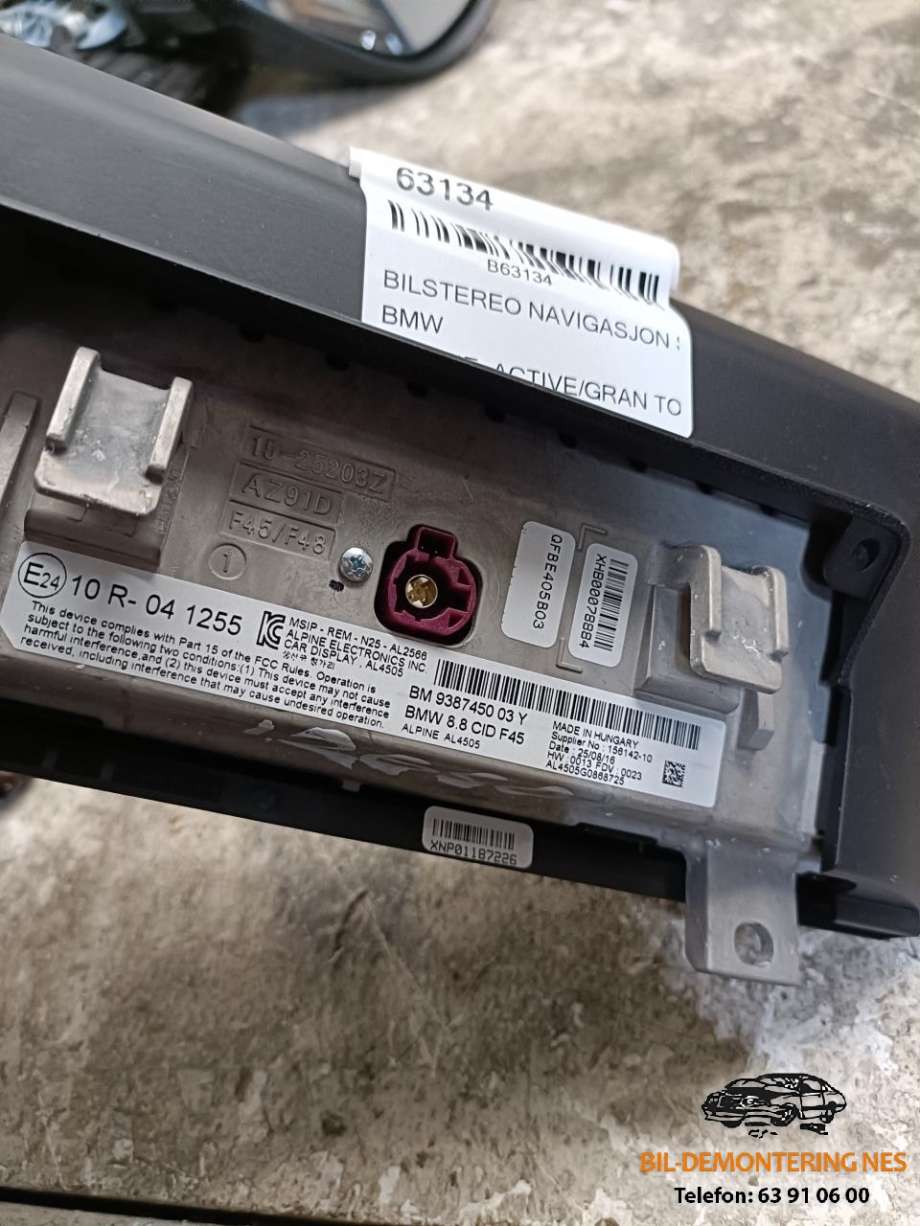 Bilstereo navigasjon skjerm til BMW 2-Serie, Active/Gran Tourer 2014-->> (F45/F46) (F45/F46) (9387450 03 Y|)