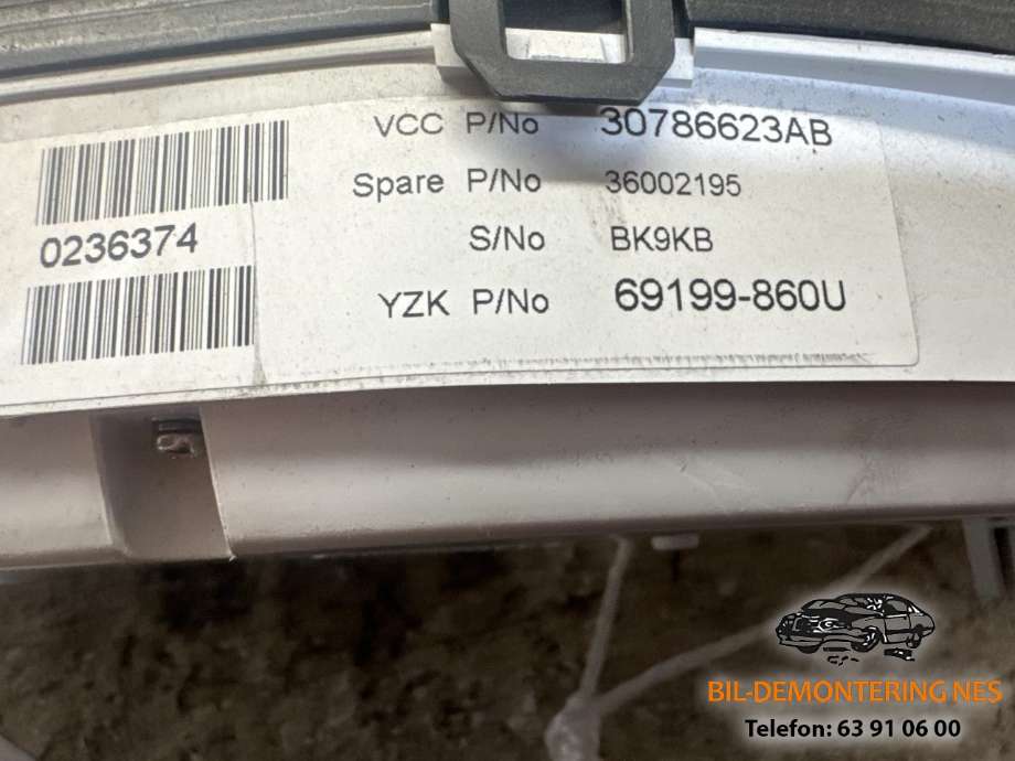 Instrumentpanel til Volvo V70 2007-2013 (Type III, Fase 1)  (30786623AB|36002195|)
