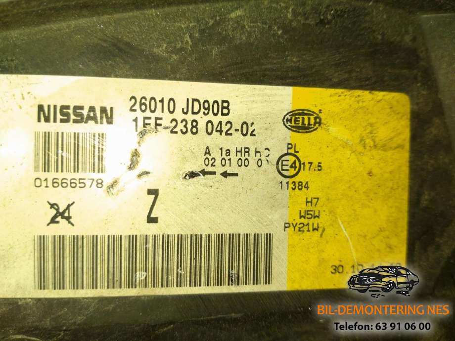 Frontlykt høyre halogen til Nissan Qashqai 2007-2010 (Type I, Fase 1) (26010JD90B|1FF23B04202|)