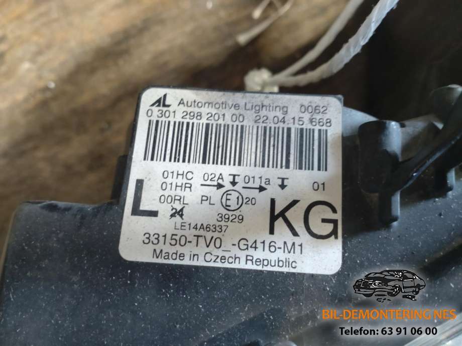 Frontlykt venstre halogen til Honda Civic 2015-2017 (Type IX, Fase 2)
