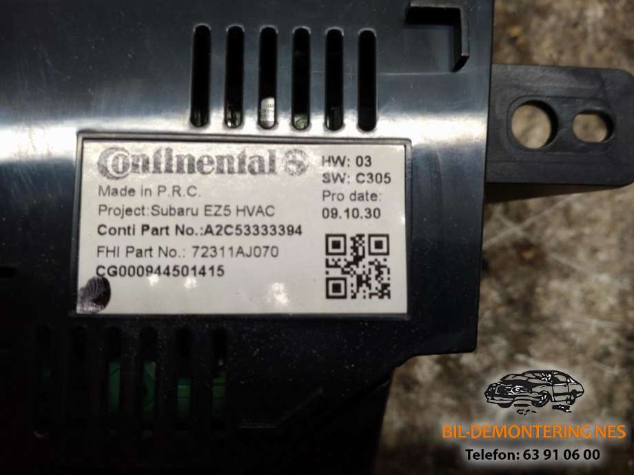 Varmeapparat betjening til Subaru Outback 2009-2014 (Type IV)  