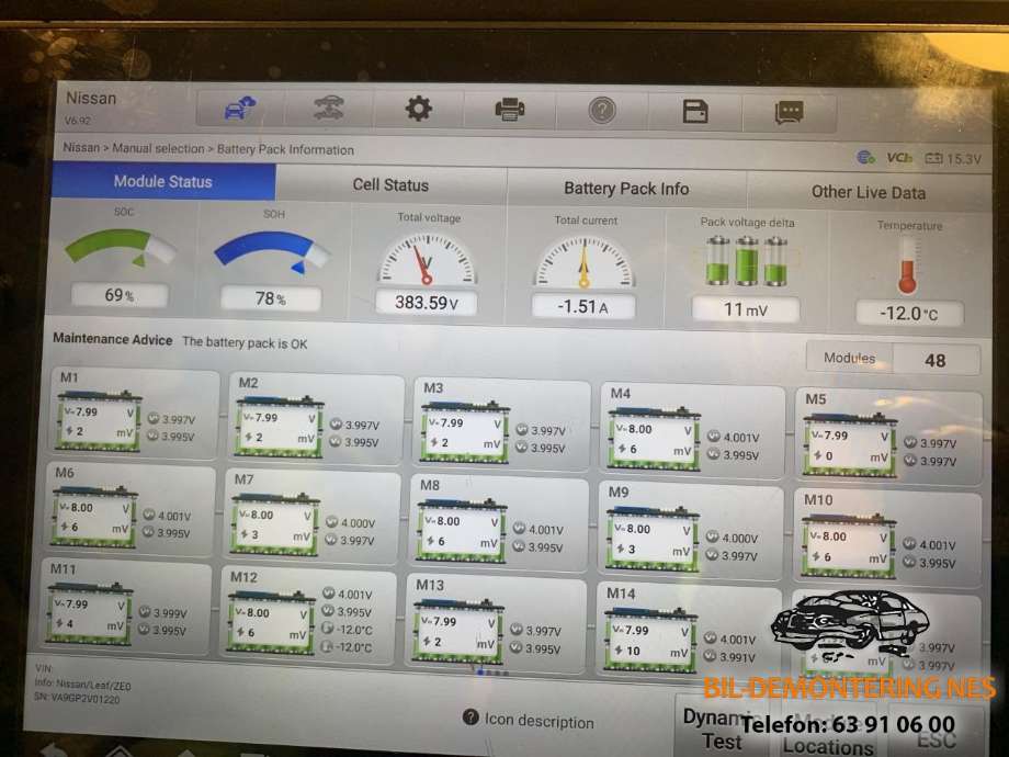 Batteripakke elbil til Nissan Leaf, 2011-2017 (Type I)  
