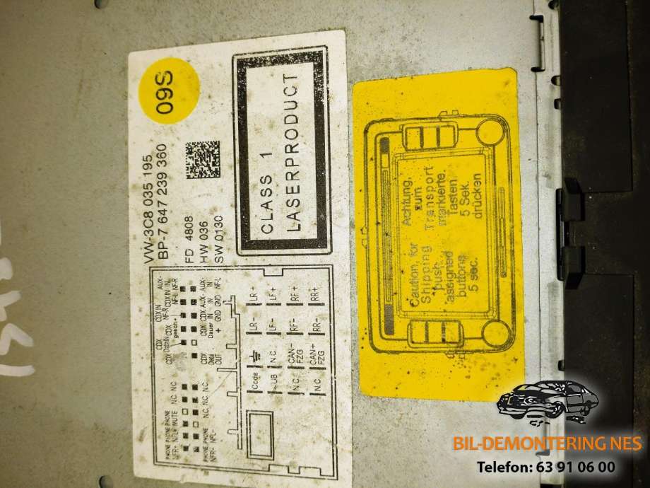 Bilstereo til VW Touran 2007-2010 (Type I, Fase 2)  (3C8035195|)