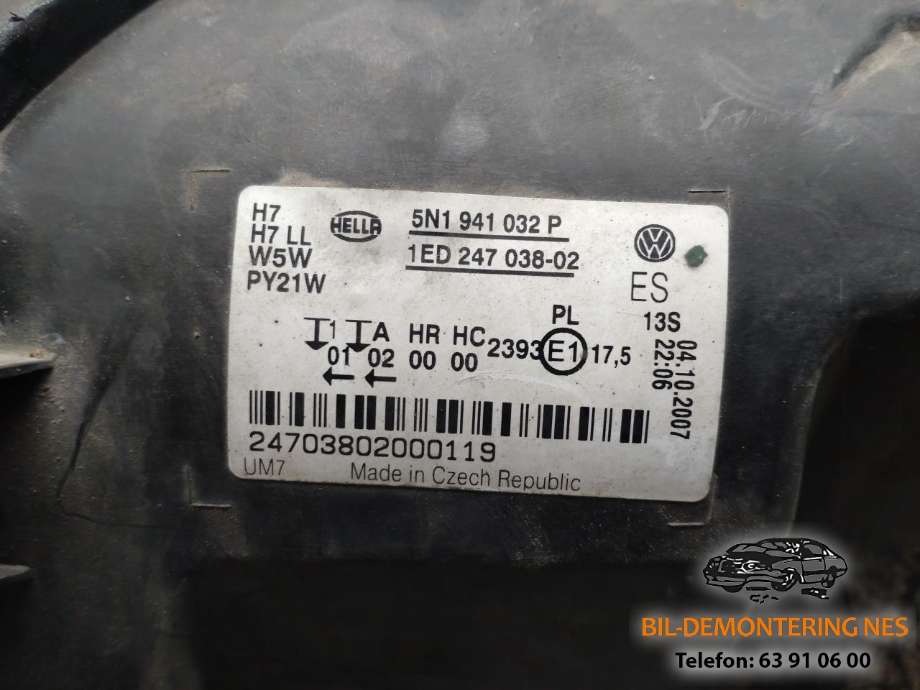 Frontlykt høyre halogen til VW Tiguan 2007-2011 (Type I, Fase 1)  