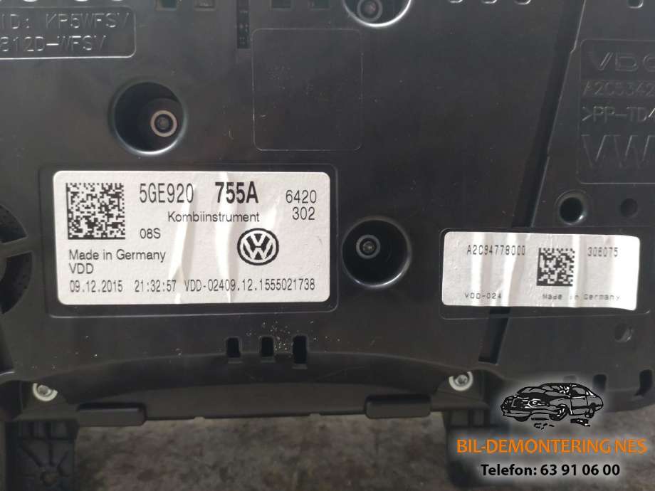 Speedometer til VW e-Golf 2014-2017 (Fase 1)  (5GE920755A|)