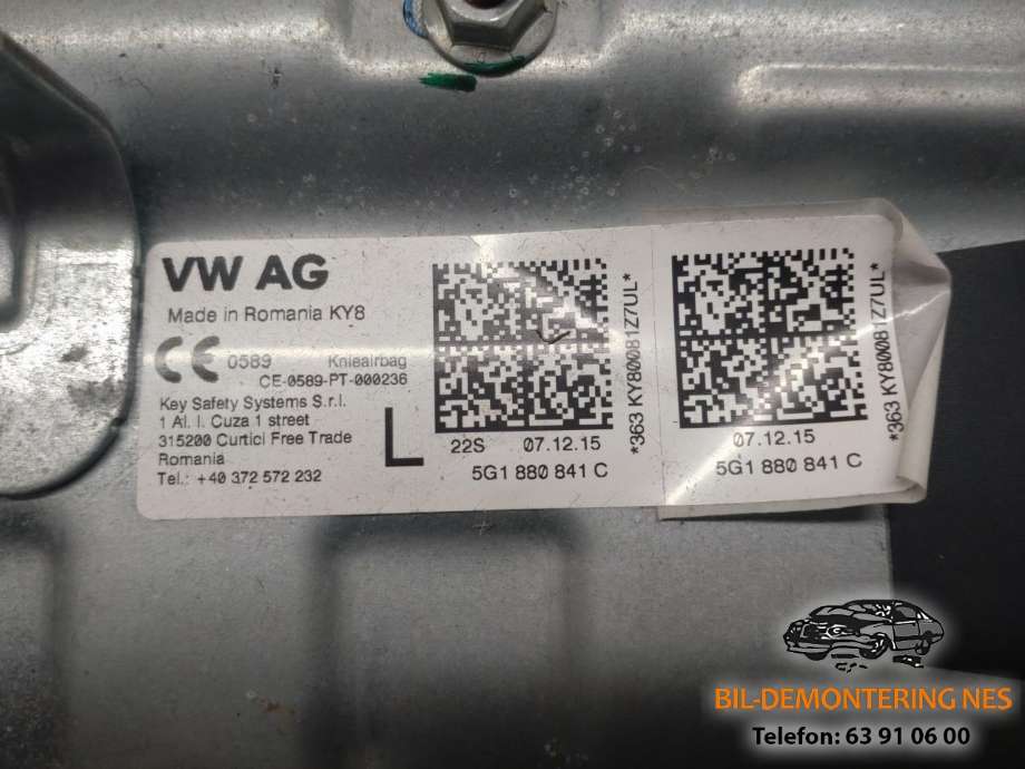 Airbag kne til VW e-Golf 2014-2017 (Fase 1)  (5G1880841C|)