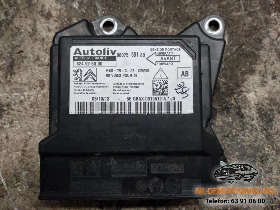 Styreenhet airbag hovedsensor til Peugeot 308, 2013-2021 (Type II)  (9807568180)