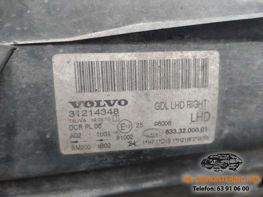 Frontlykt høyre xenon til Volvo V70 2007-2013 (Type III, Fase 1)  